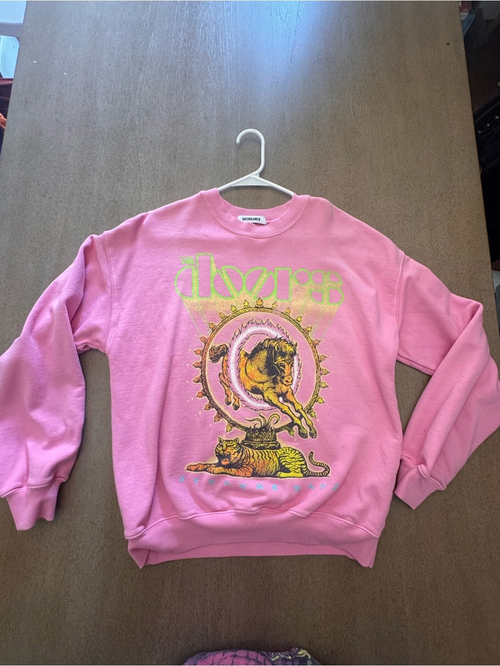 Daydreamer Pink Graphic Crewneck with Neon Green Detail